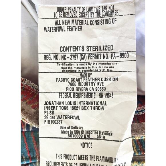 Jonathan Louis 2 Abstract Colorful Waterfowl Feather Rectangle Pillow Throws 20” - Picture 10 of 10